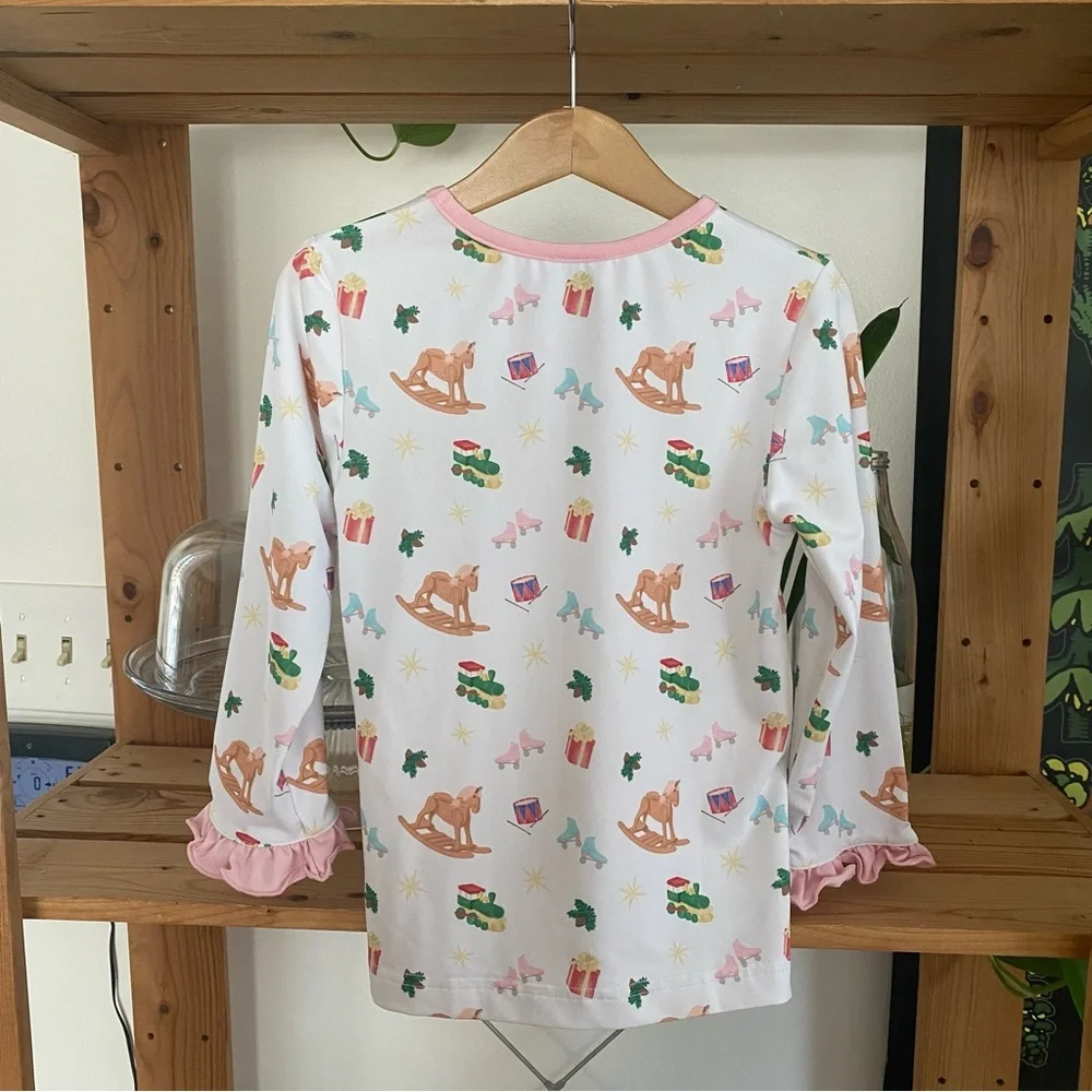 Southern Classic Smocks White Pink Christmas Classic Cozy Pajama Set 5t